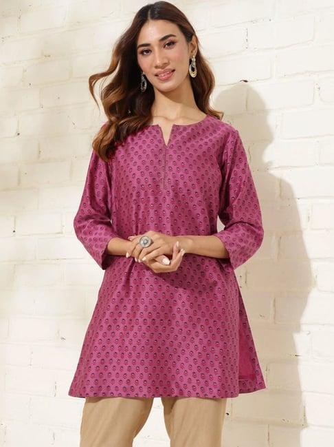 fabindia pink cotton silk hand block printed slim fit kurti