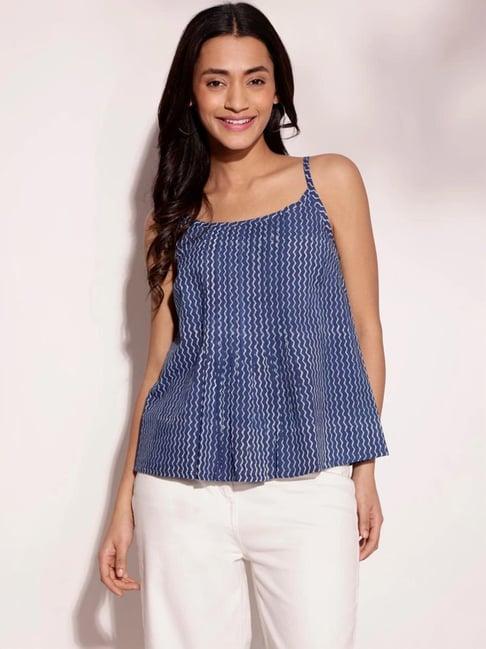 fabindia indigo cotton hand block printed top