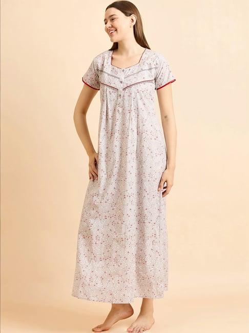 sweet dreams grey cotton printed night gown