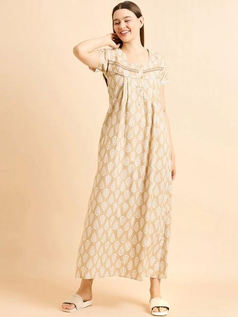 sweet dreams khaki cotton printed night gown