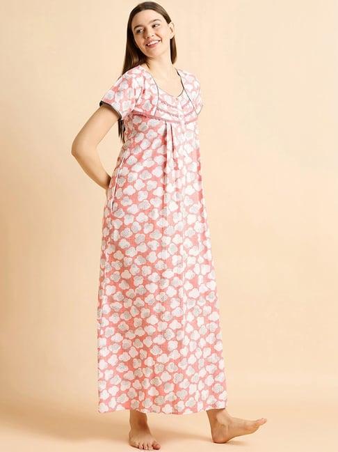 sweet dreams orange cotton printed night gown