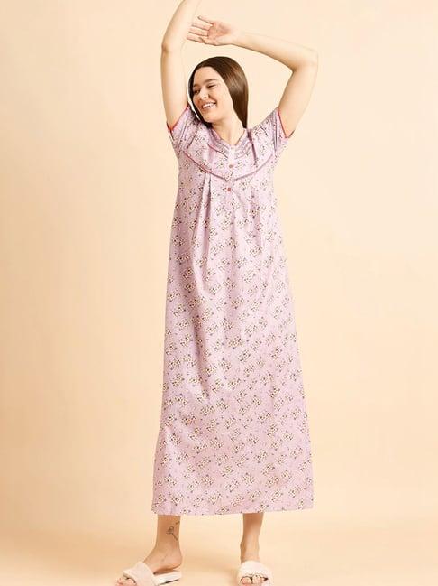 sweet dreams lilac cotton printed night gown