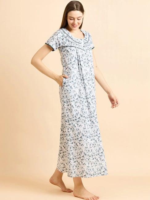 sweet dreams grey cotton printed night gown