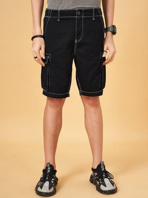 street 808 by pantaloons jet black regular fit denim shorts