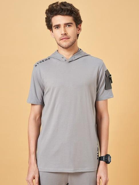 ajile by pantaloons steel grey slim fit hooded t-shirt