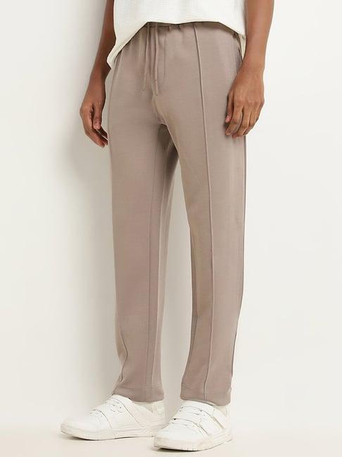 studiofit by westside taupe relaxed-fit high-rise cotton track pants