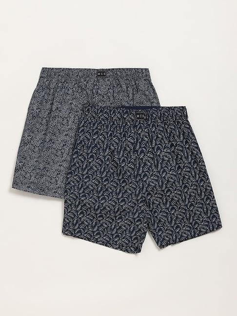 wes lounge by westside navy printed relaxed-fit boxers - pack of 2