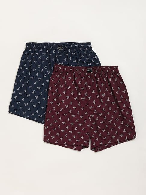 wes lounge by westside wine & navy printed boxers - pack of 2