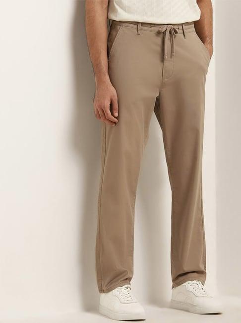 wes casuals by westside taupe relaxed-fit mid-rise cotton blend chinos