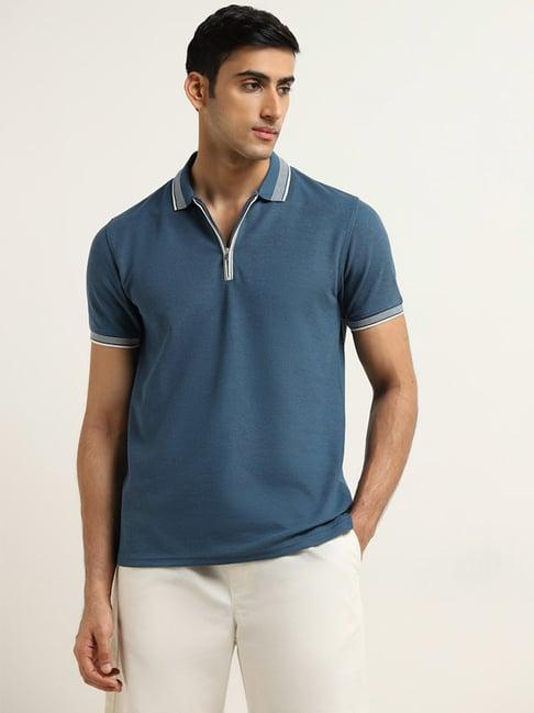 wes casuals by westside teal slim-fit polo t-shirt