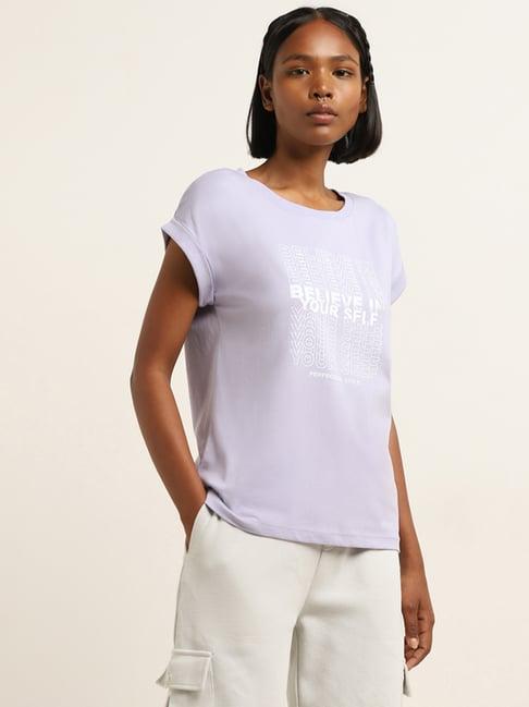 studiofit by westside lilac text design cotton t-shirt