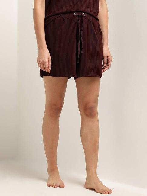 wunderlove by westside brown ribbed high-rise relaxed-fit shorts