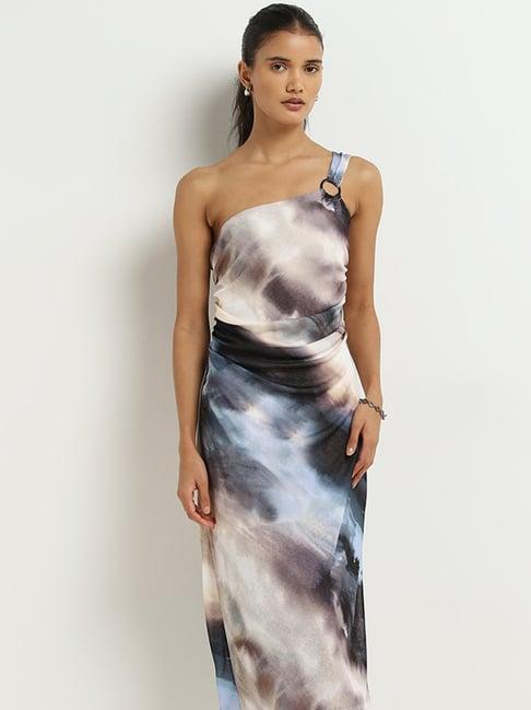 wardrobe by westside multicolour tie-dye design one-shoulder dress