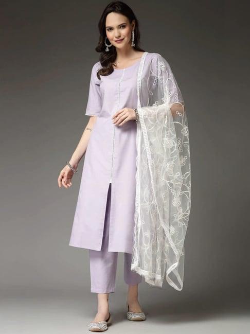 stylum purple plain kurta & pant set with dupatta