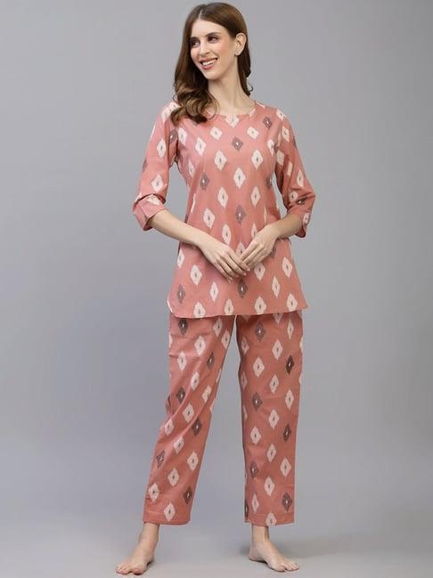 stylum blush peach geometric print top & pants set