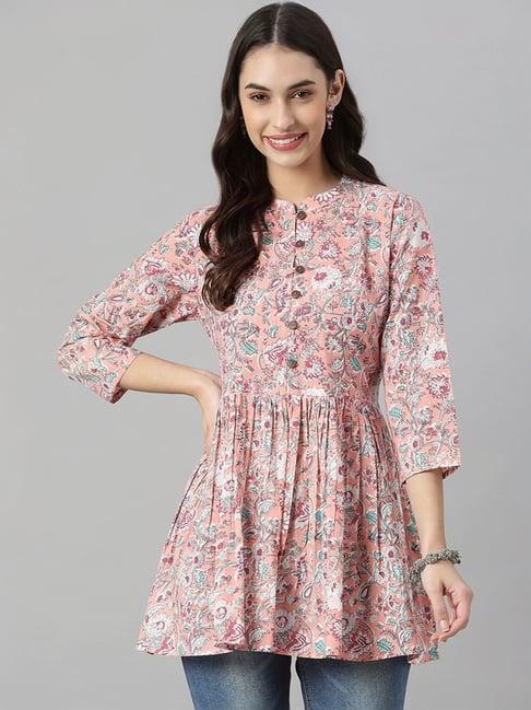 stylum pink cotton floral print kurti