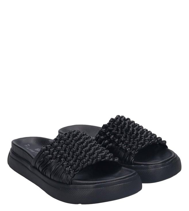 bagatt women's dalia woven flatform black slide sandals