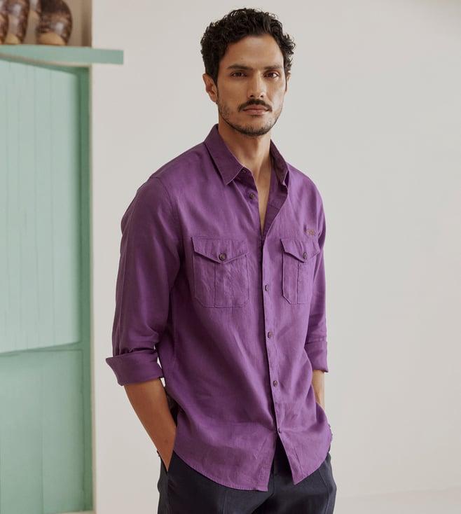 andamen violet rise men's linen chested pocket shirt