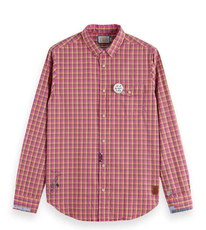 scotch & soda taupe mystic pink checks regular fit shirt