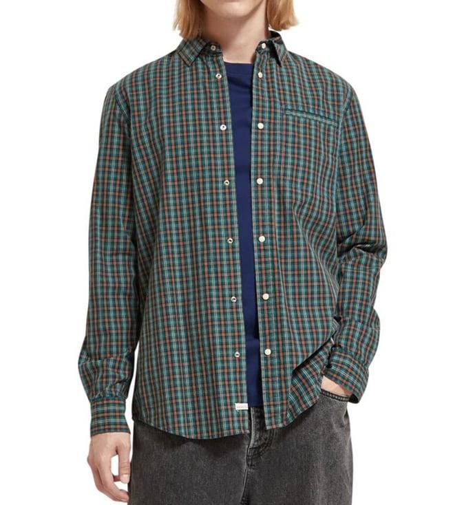 scotch & soda blue & green checks regular fit shirt