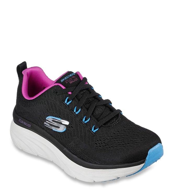 skechers women's d'lux walker-fresh finesse black purple sneakers