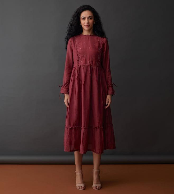 bombay bloom red plum cupro crinkle dress