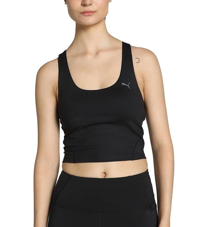 puma black studio foundation 2 in 1 slim fit crop tank top