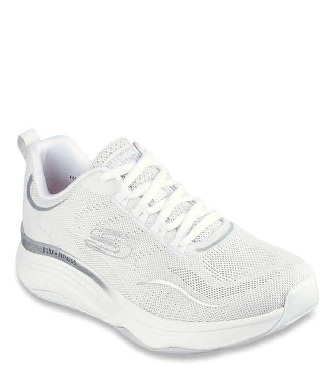 skechers women's d'lux fitness-pure glam white silver sneakers