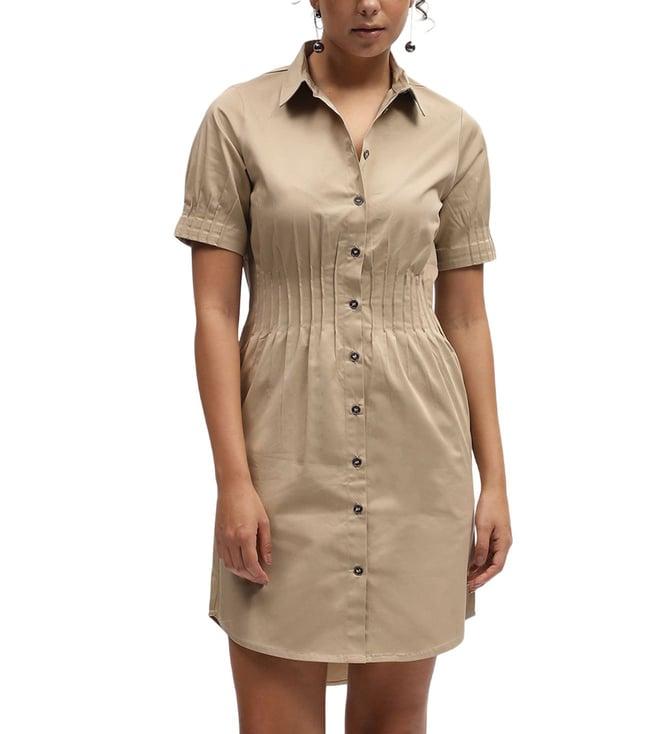 iconic beige tucks fitted dress