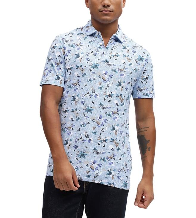 bruun & stengade blue fashion floral print regular fit polo t-shirt