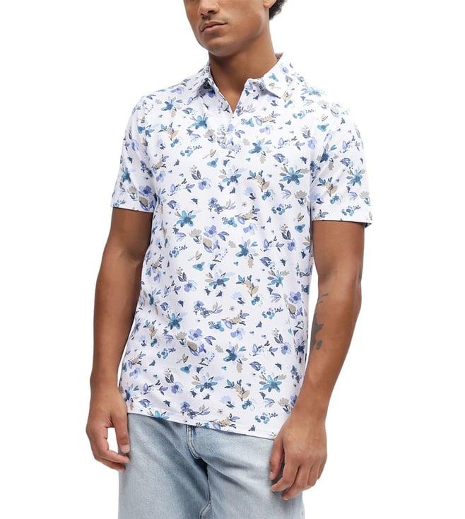 bruun & stengade white fashion floral print regular fit polo t-shirt