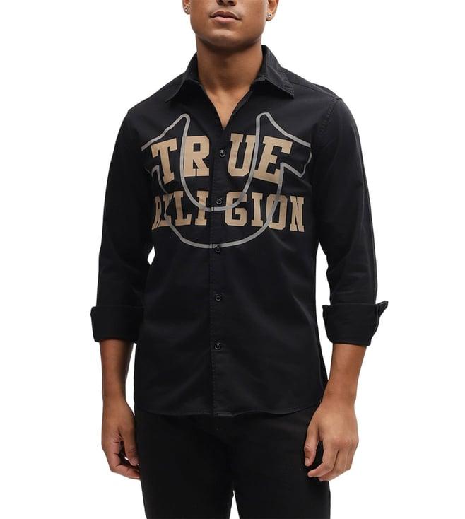 true religion black fashion logo regular fit shirt