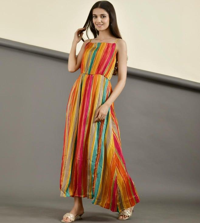 rangpur yellow & red straped dress