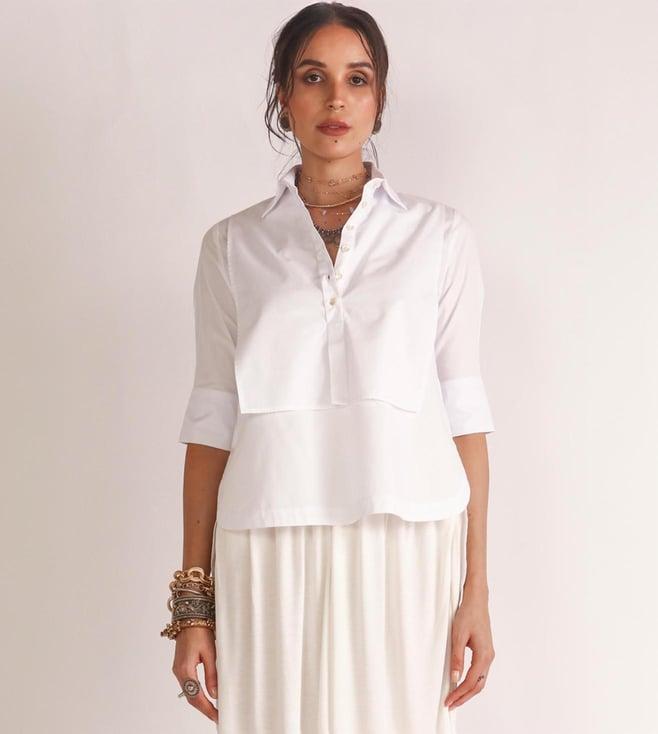 house of three white diffusion alef voluminous cotton shirt