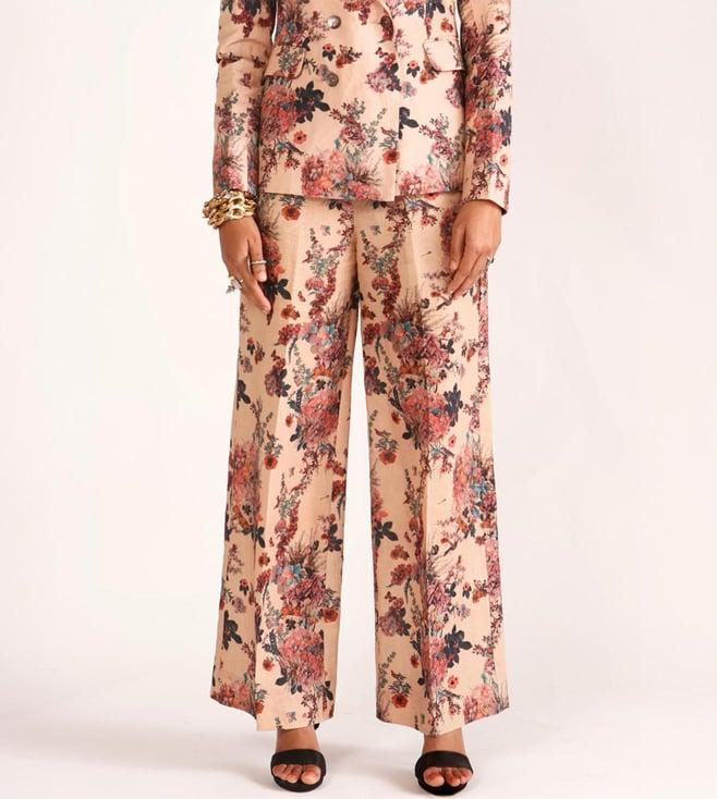 house of three printed diffusion hydrangea printed cotton line trousers