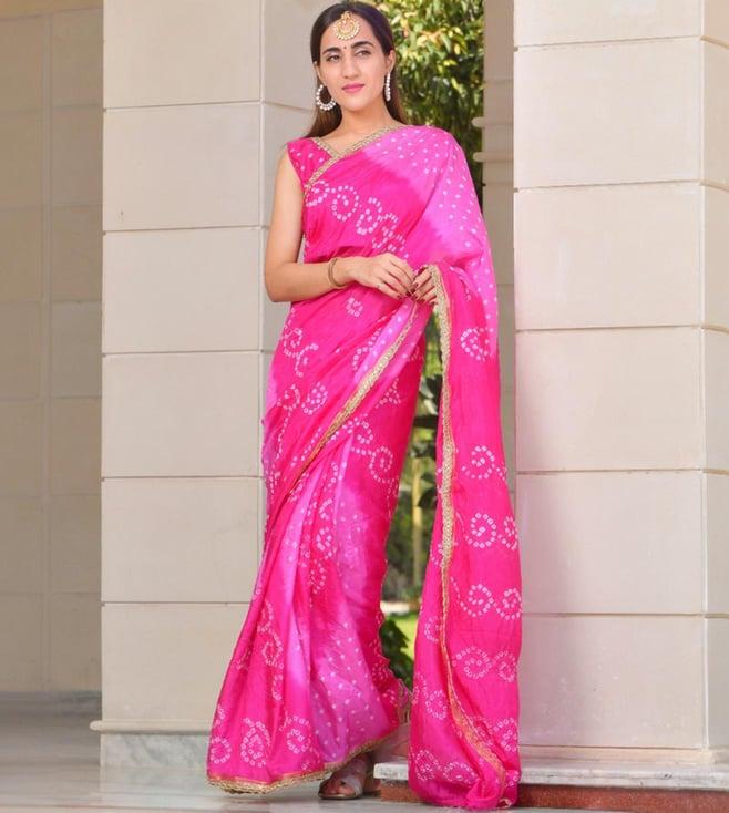 rangpur magenta bandhani saree with stitched blouse