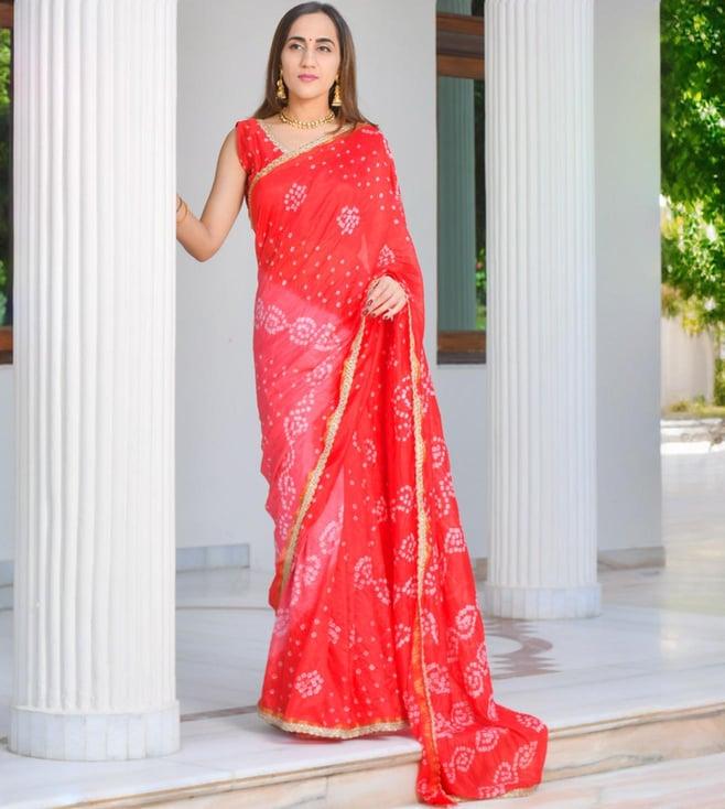 rangpur red bandhani saree