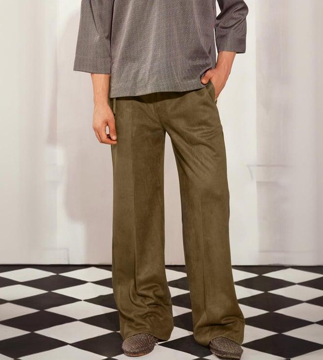 nikita mhaisalkar olive suede baggy trousers