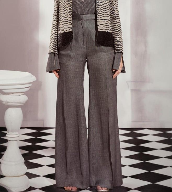 nikita mhaisalkar grey tweed print silk satin pant