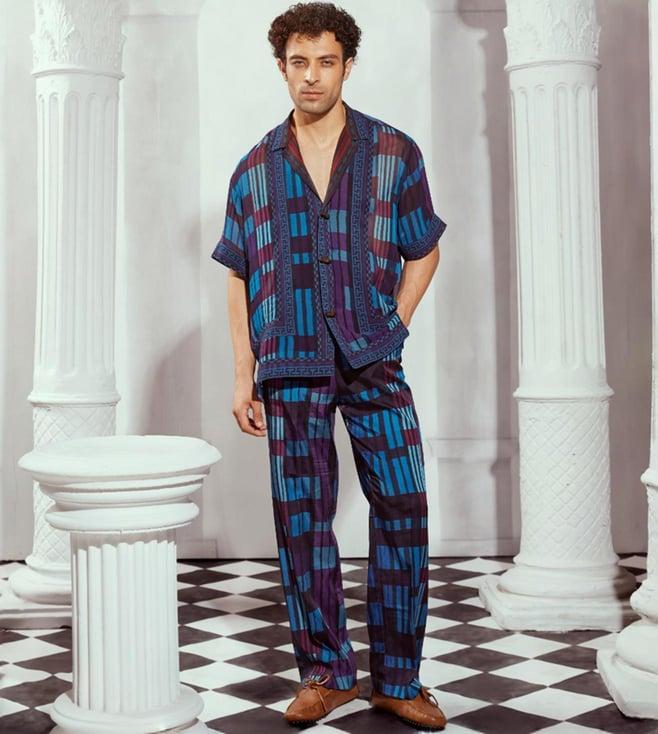 nikita mhaisalkar blue tile print shirt with pant co-ord set