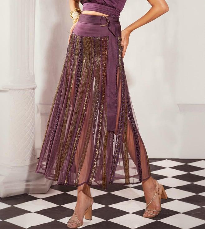 nikita mhaisalkar aubergine heavy embellished skirt