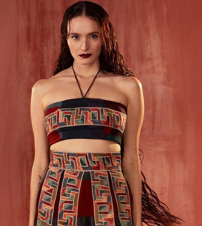 nikita mhaisalkar multicolor tile thread embroidered tube top