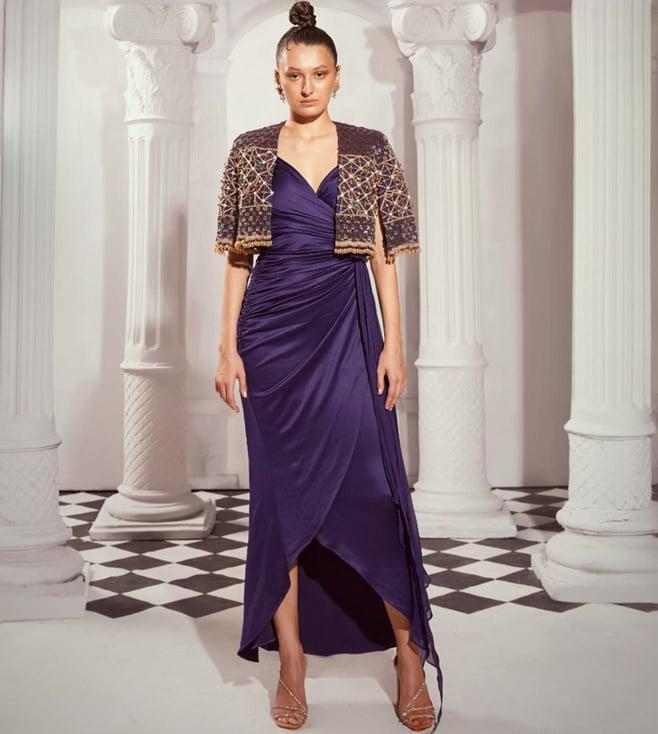 nikita mhaisalkar navy blue draped dress