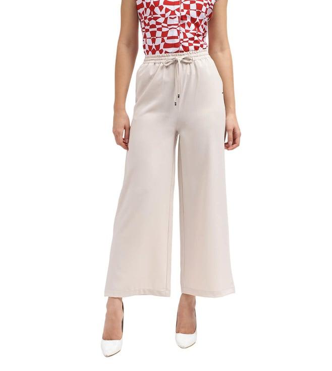 elle beige relaxed fit drawstring trousers