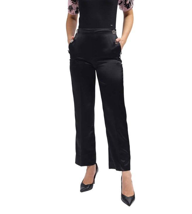 elle black flared flat front trousers