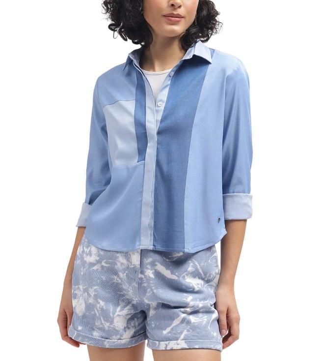 iconic blue colourblocked regular fit shirt