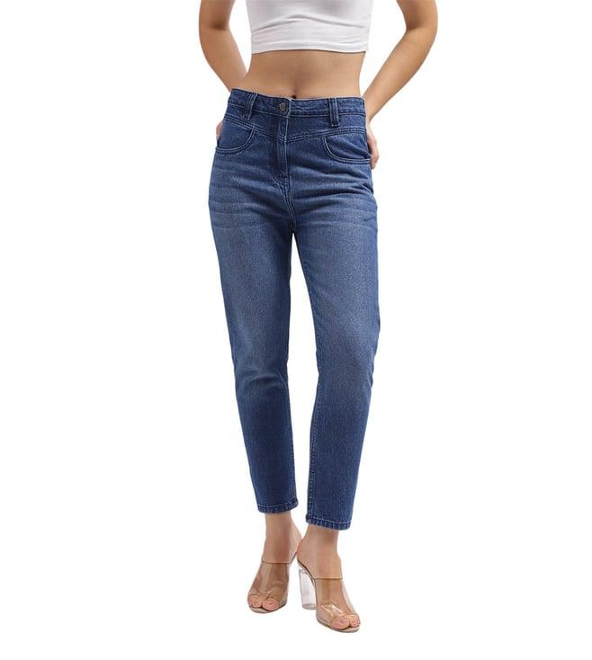 elle slim straight blue mid rise jeans