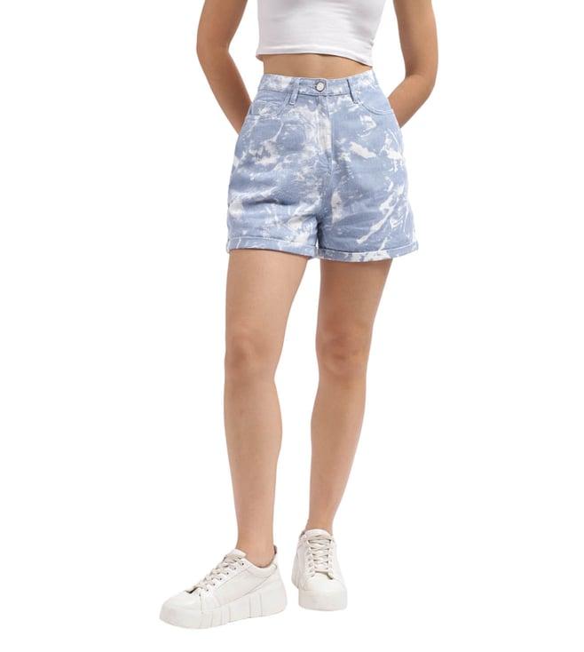 iconic blue & white tie and dye regular fit shorts