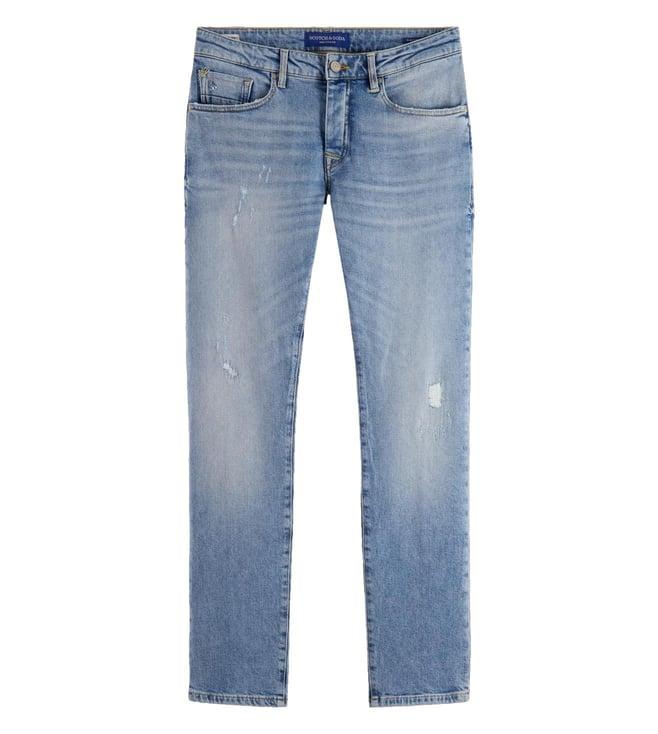 scotch & soda ralston blue heavily washed mid rise jeans