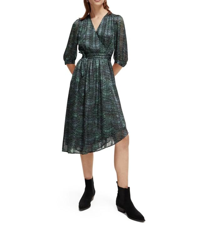 scotch & soda bottle green printed regular fit dress